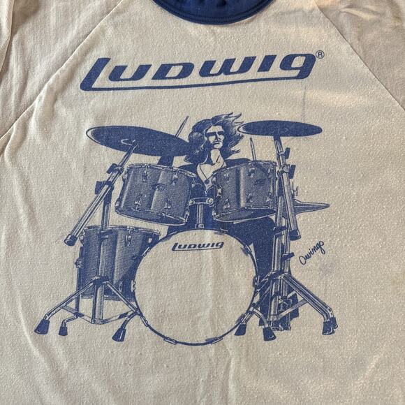 Vintage Ludwig Drums LED Zeppelin John Bonham 70s Raglan Band T Shirt Large - Picture 2 of 9